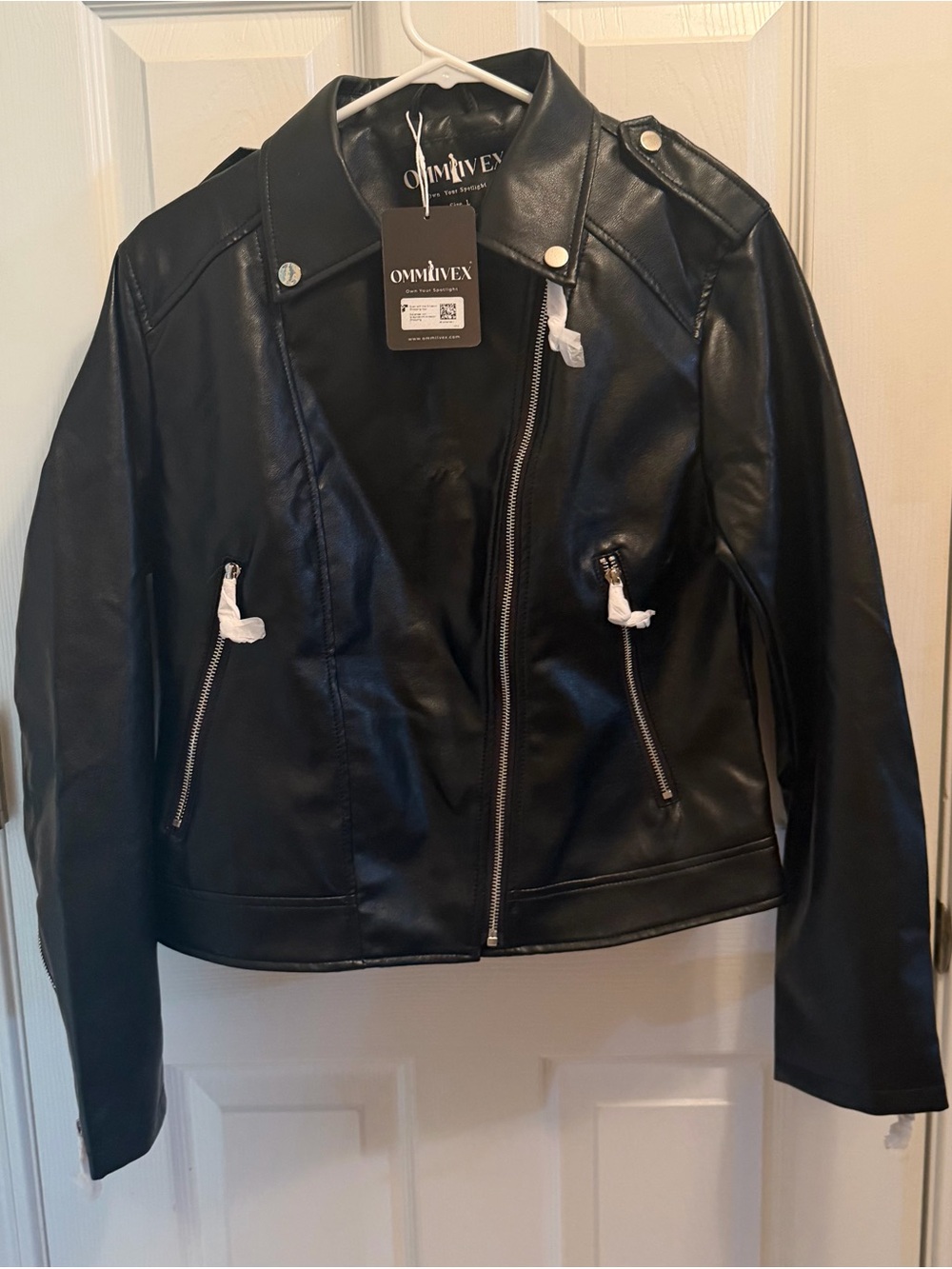 Black Faux Leather Moto Jacket - Women's